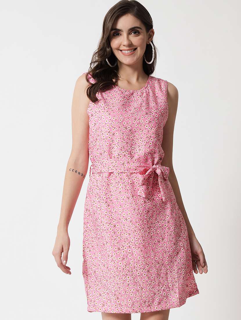 women's belted floral dress