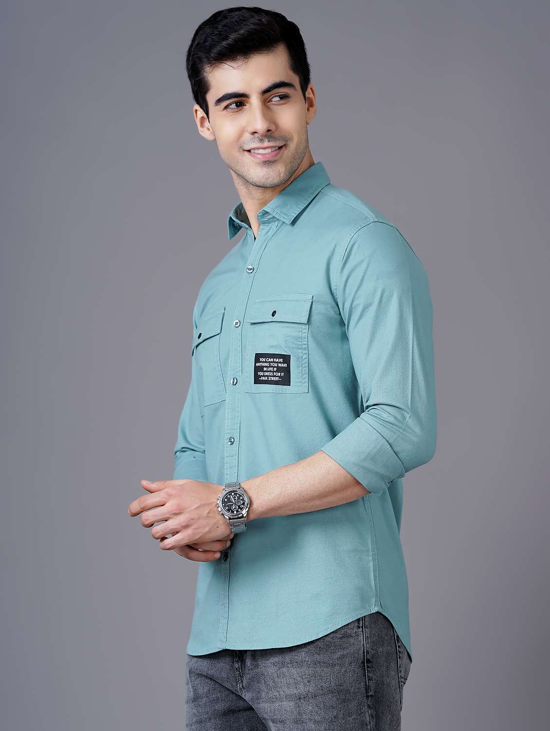 sea green solid casual shirt - 18469822 -  Standard Image - 1