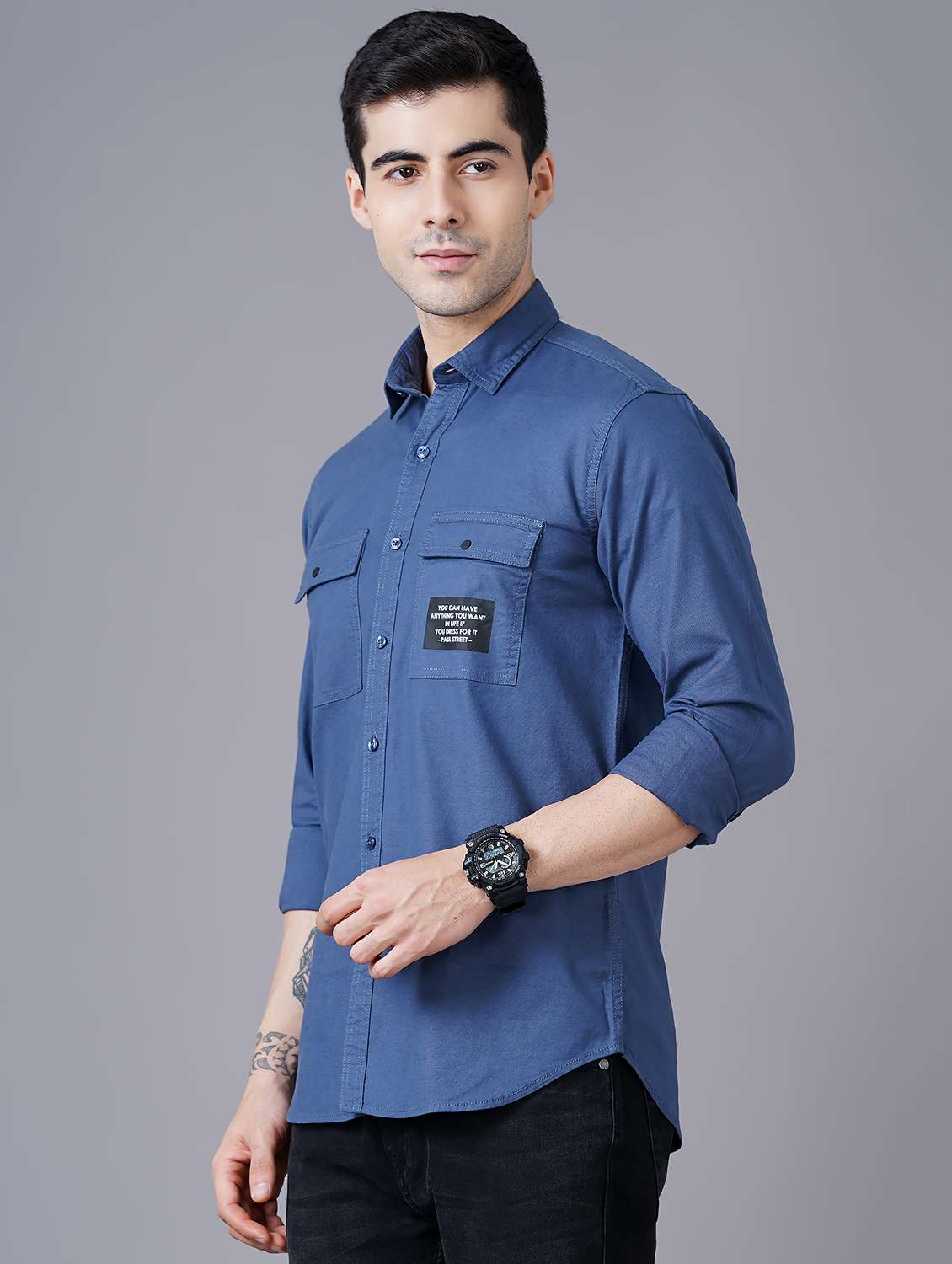 blue solid casual shirt - 18469823 -  Standard Image - 1