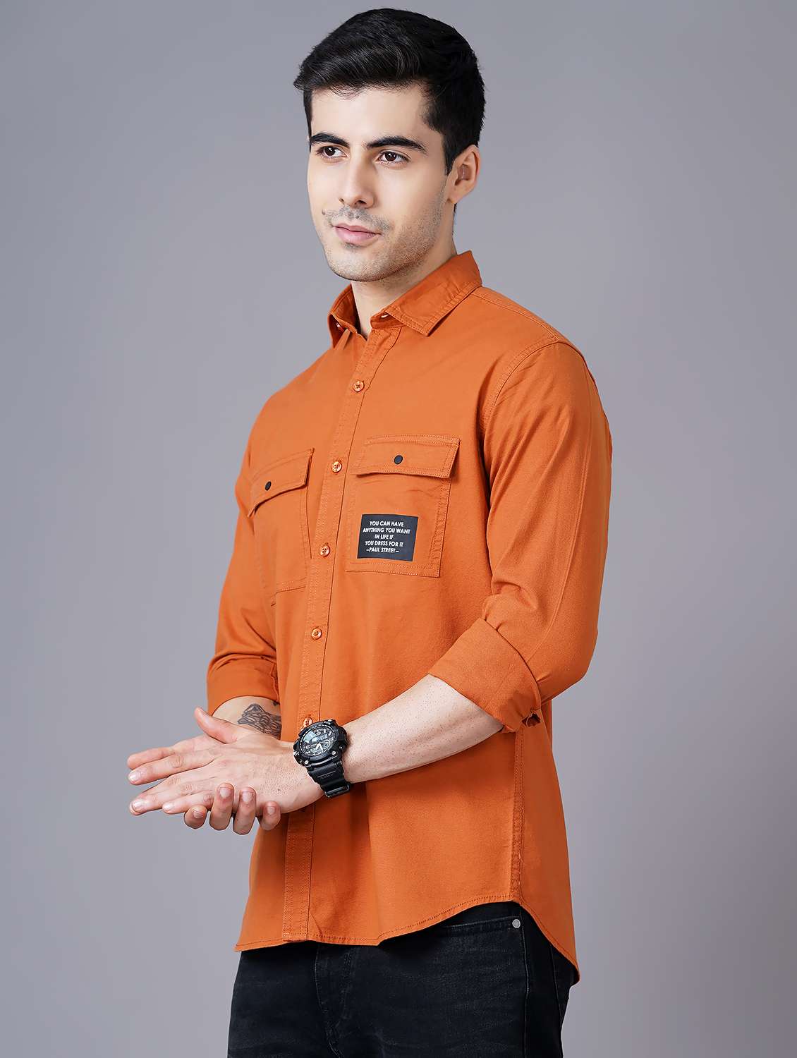 orange solid casual shirt - 18469825 - Standard Image - 1