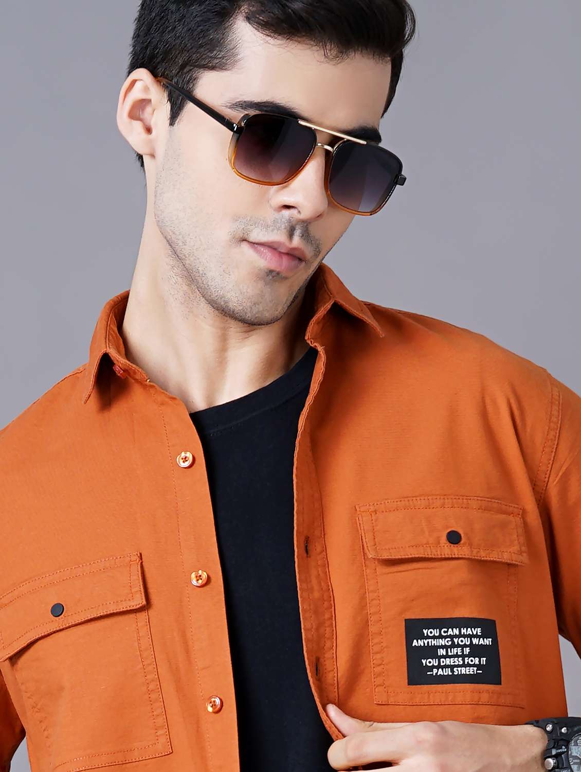 orange solid casual shirt - 18469825 - Standard Image - 4