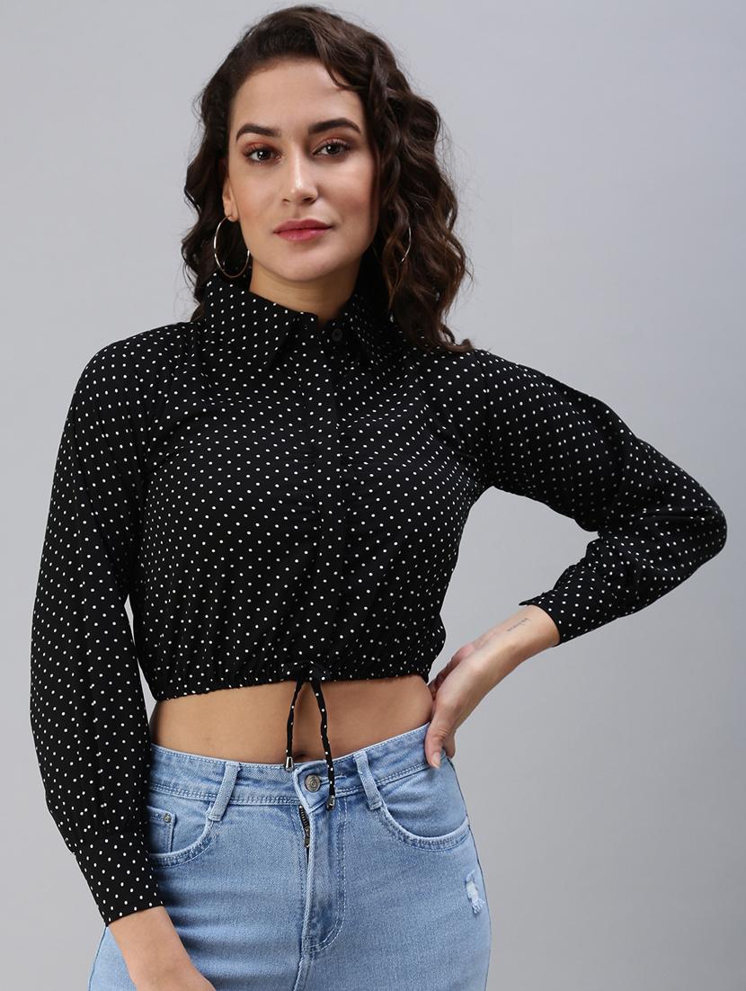 women's crop collared top