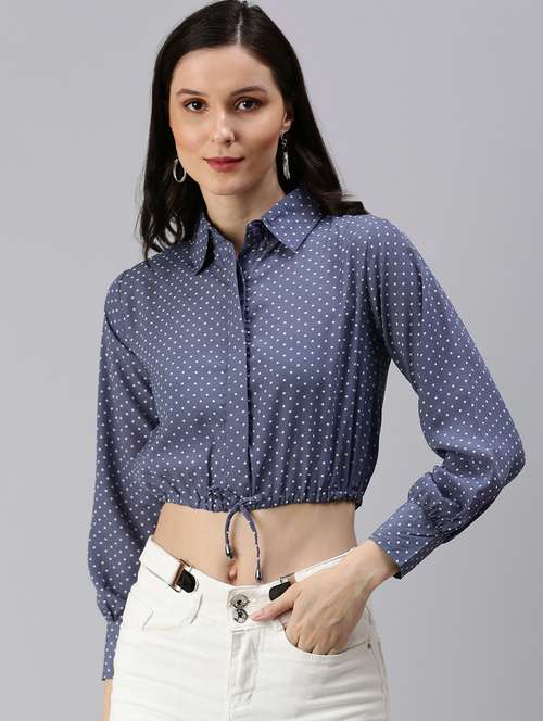 women's crop collared top - 18469845 - Standard Image - 0