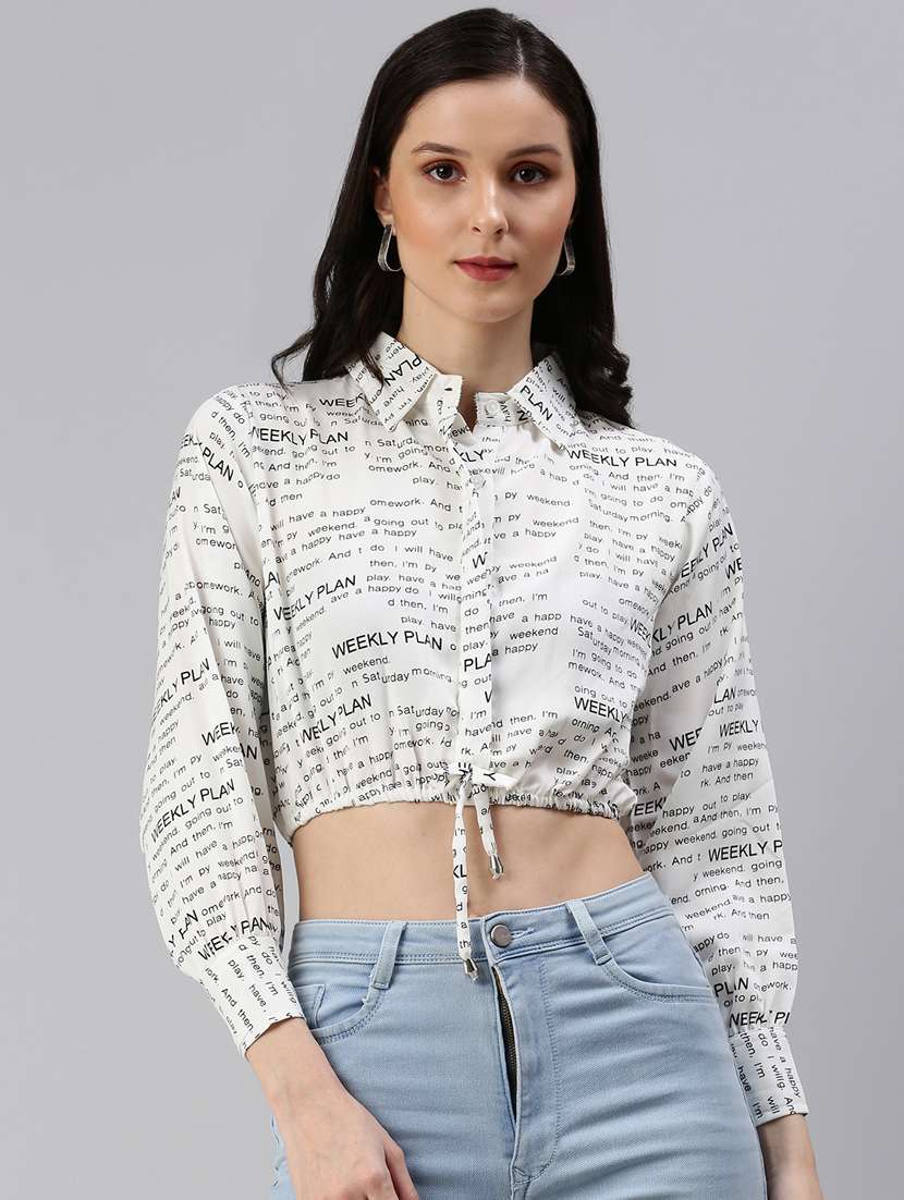 women's crop collared top
