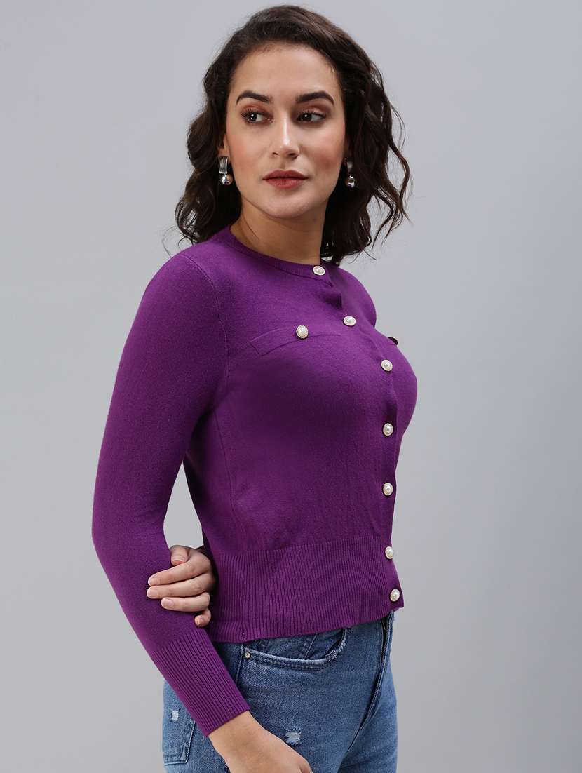 button embellished solid cardigan - 18469879 -  Standard Image - 1