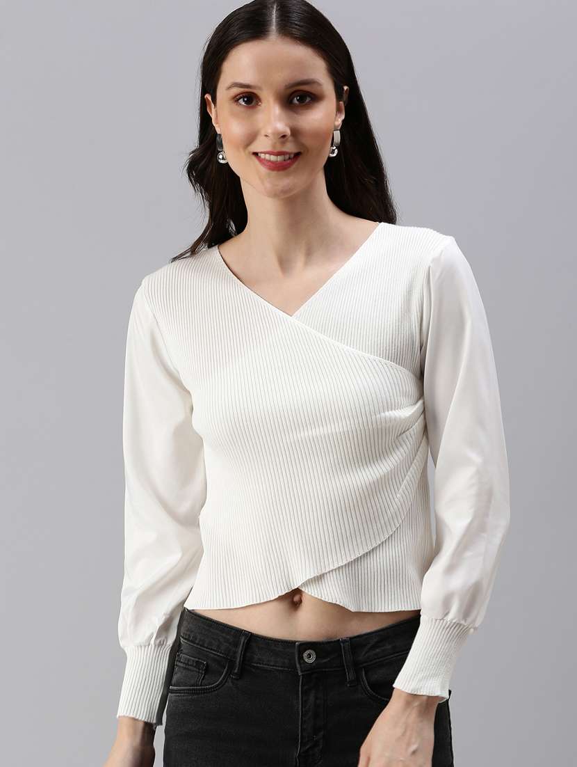 overlap neck solid wrap top