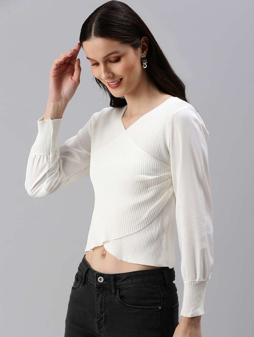 overlap neck solid wrap top - 18469893 -  Standard Image - 1