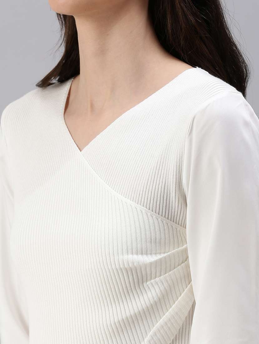 overlap neck solid wrap top - 18469893 -  Standard Image - 4