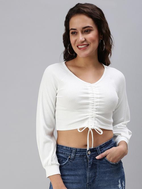 ruched detailed solid crop top - 18469907 - Standard Image - 0
