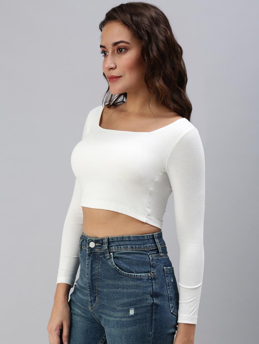 scoop neck solid crop top - 18469911 -  Standard Image - 1