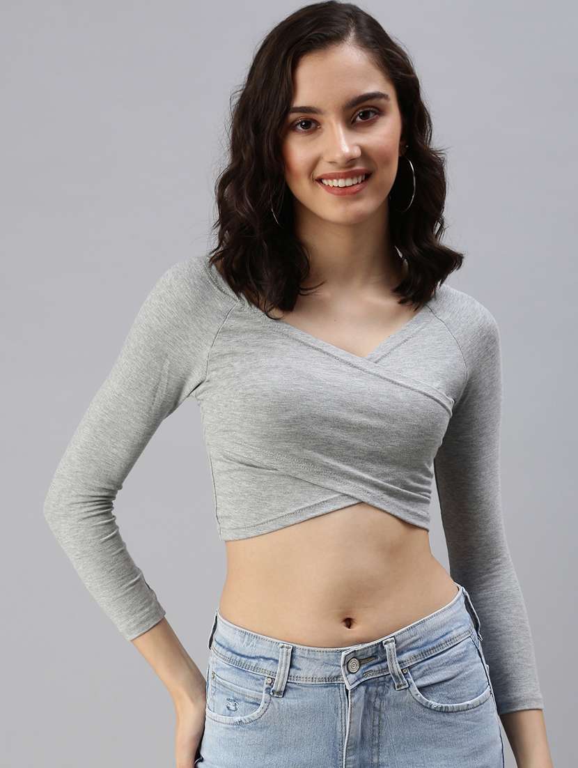 cross front solid crop top