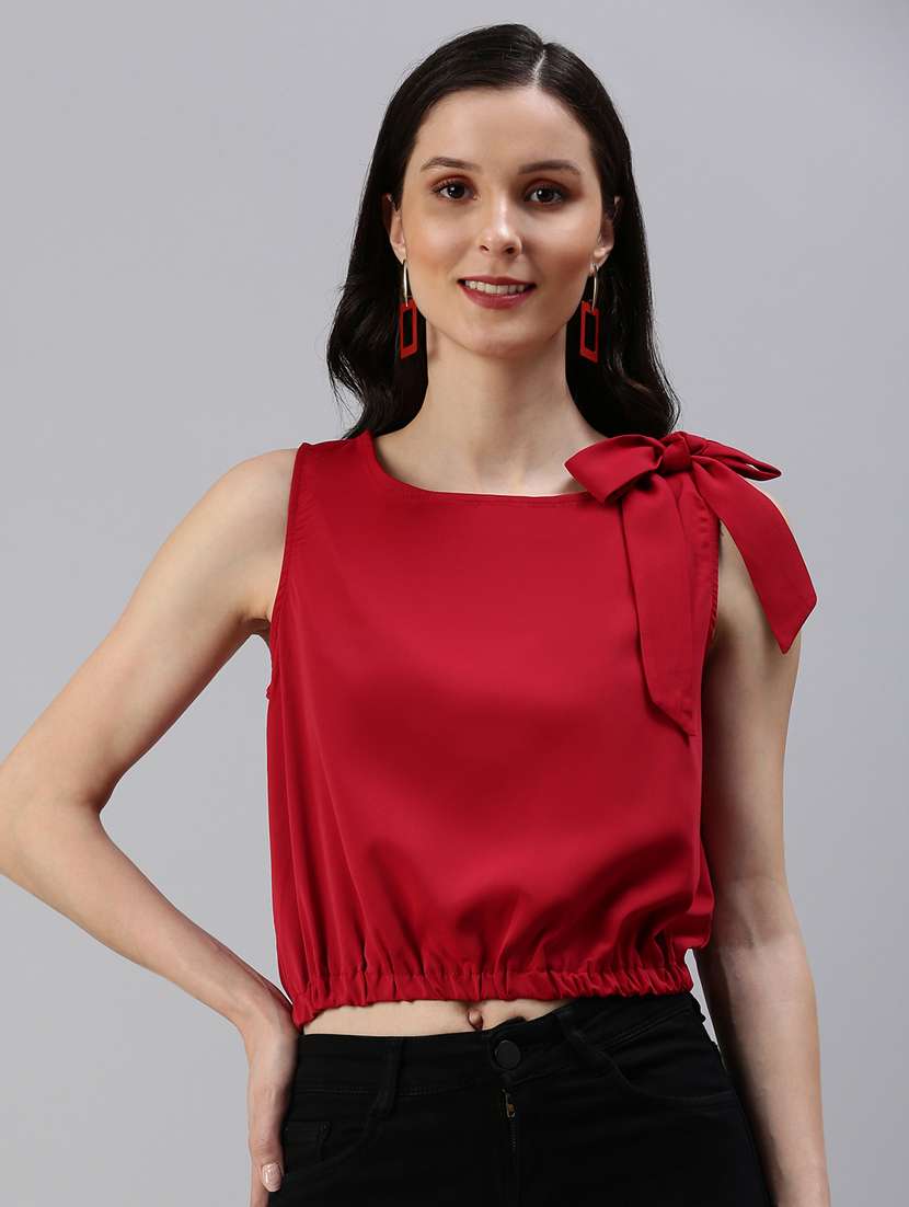 women's crop round neck top