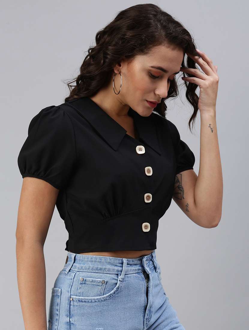 women's crop collared top - 18469952 - Standard Image - 1