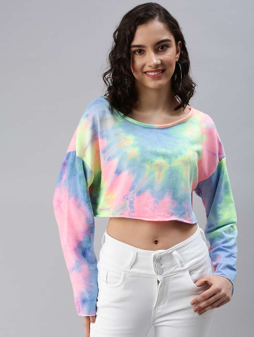 drop sleeved tie and dye crop top