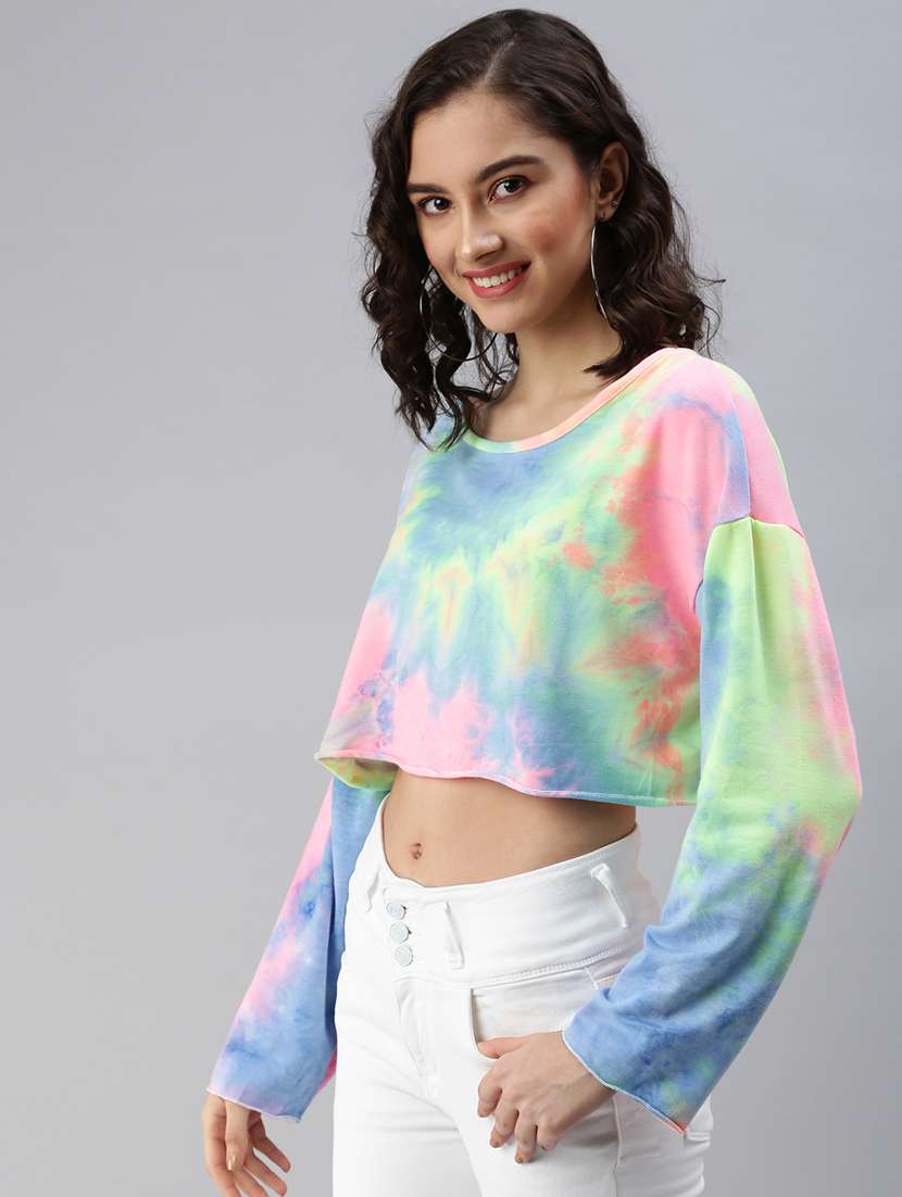 drop sleeved tie and dye crop top - 18469956 -  Standard Image - 1