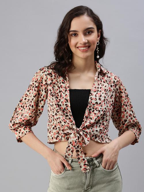 tie front printed crop top - 18469961 - Standard Image - 0