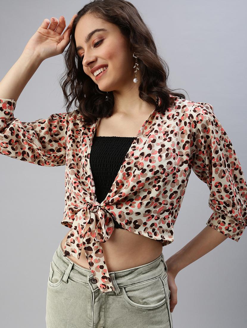 tie front printed crop top - 18469961 - Standard Image - 1