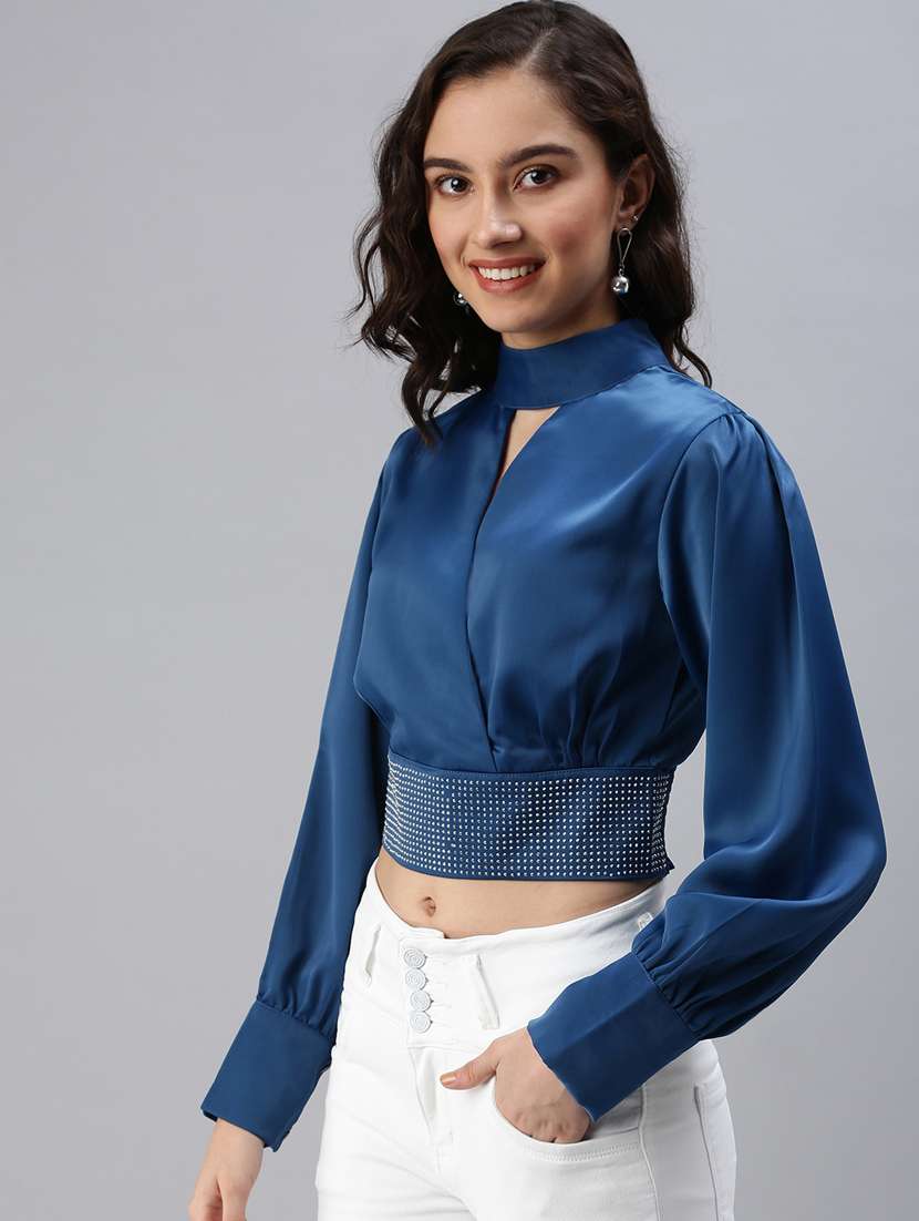 mock neck embellished crop top - 18469963 -  Standard Image - 1