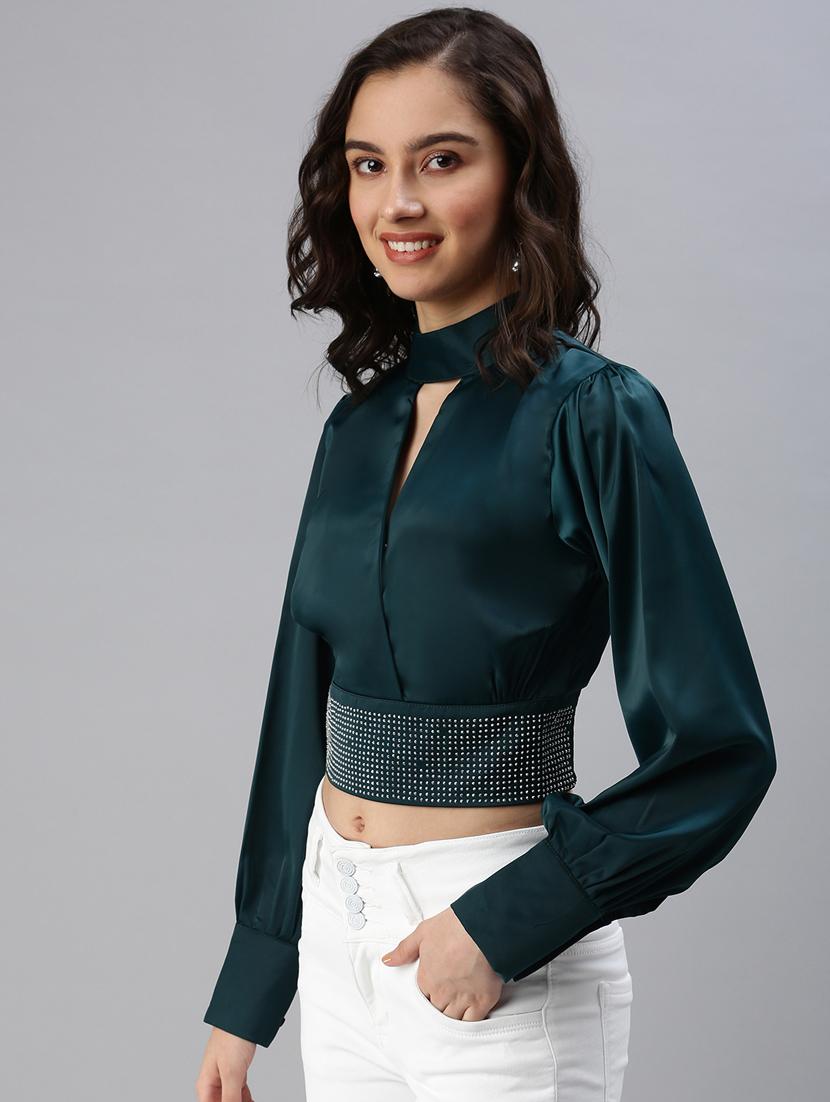 women's crop key hole neck top - 18469964 - Standard Image - 1