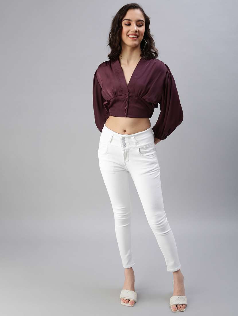 women's crop v neck top - 18470016 -  Standard Image - 4