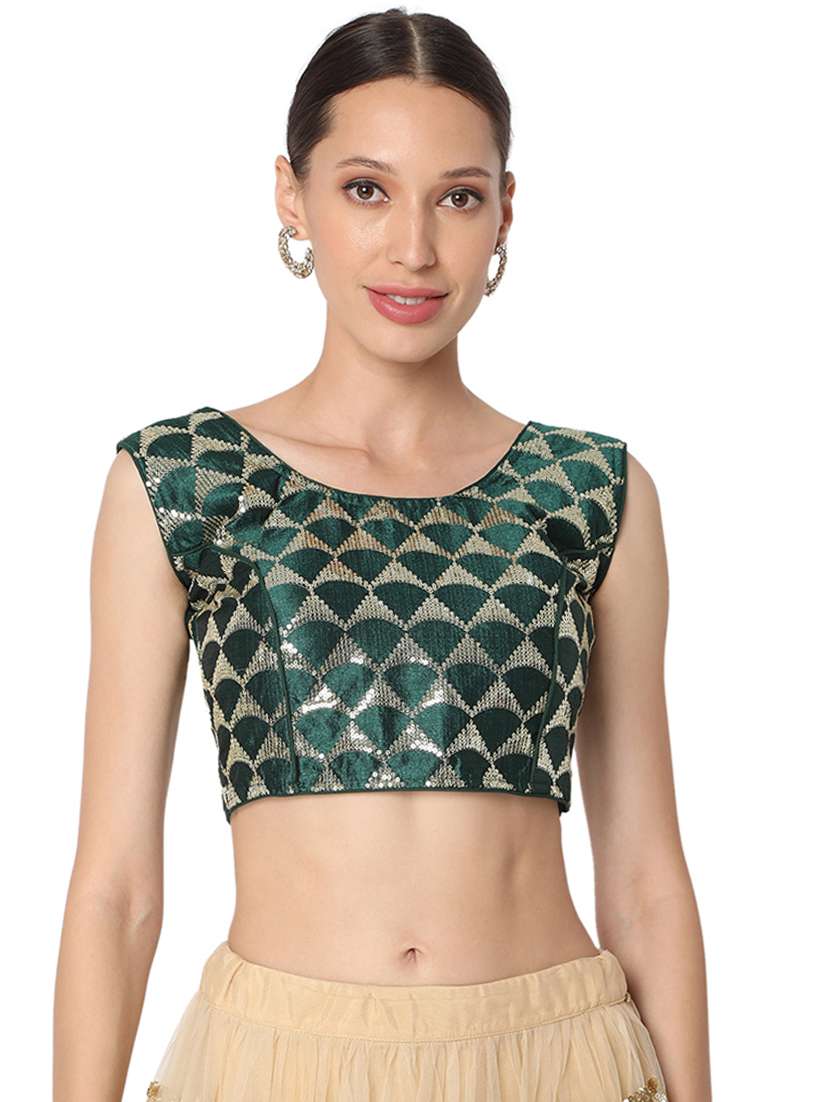 bottle green sequined blouse