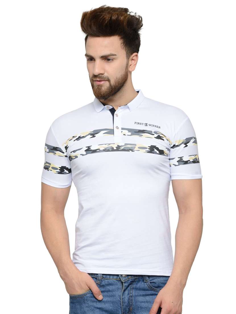 white chest-printed polo t-shirt