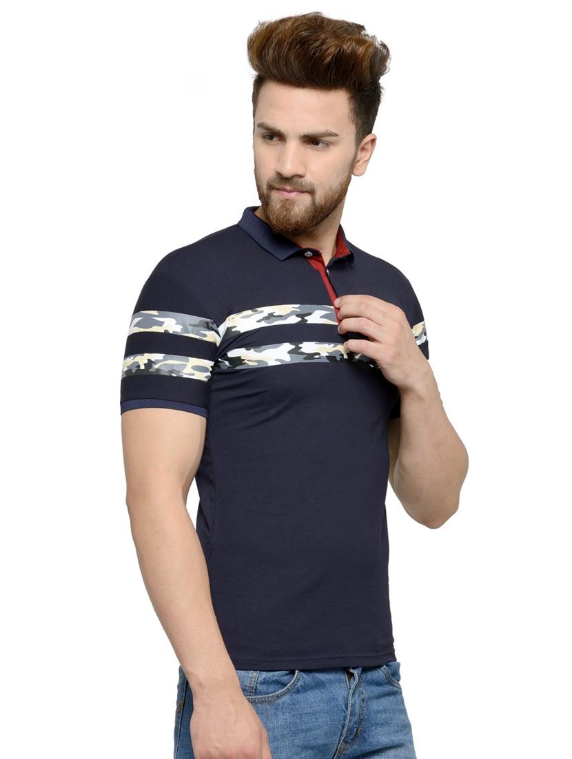 navy-blue chest-printed polo t-shirt - 18470211 - Standard Image - 1