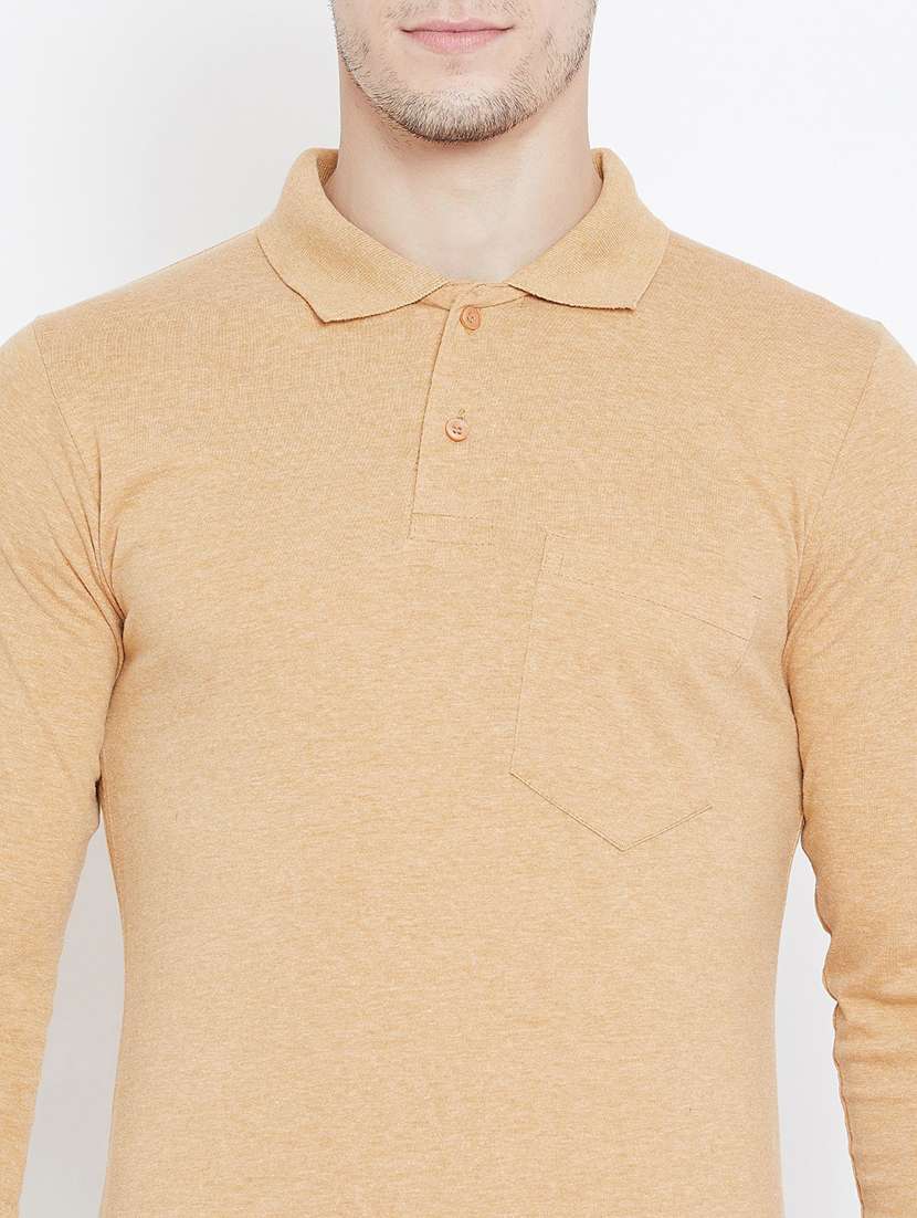 beige solid polo t-shirt - 18470261 -  Standard Image - 4