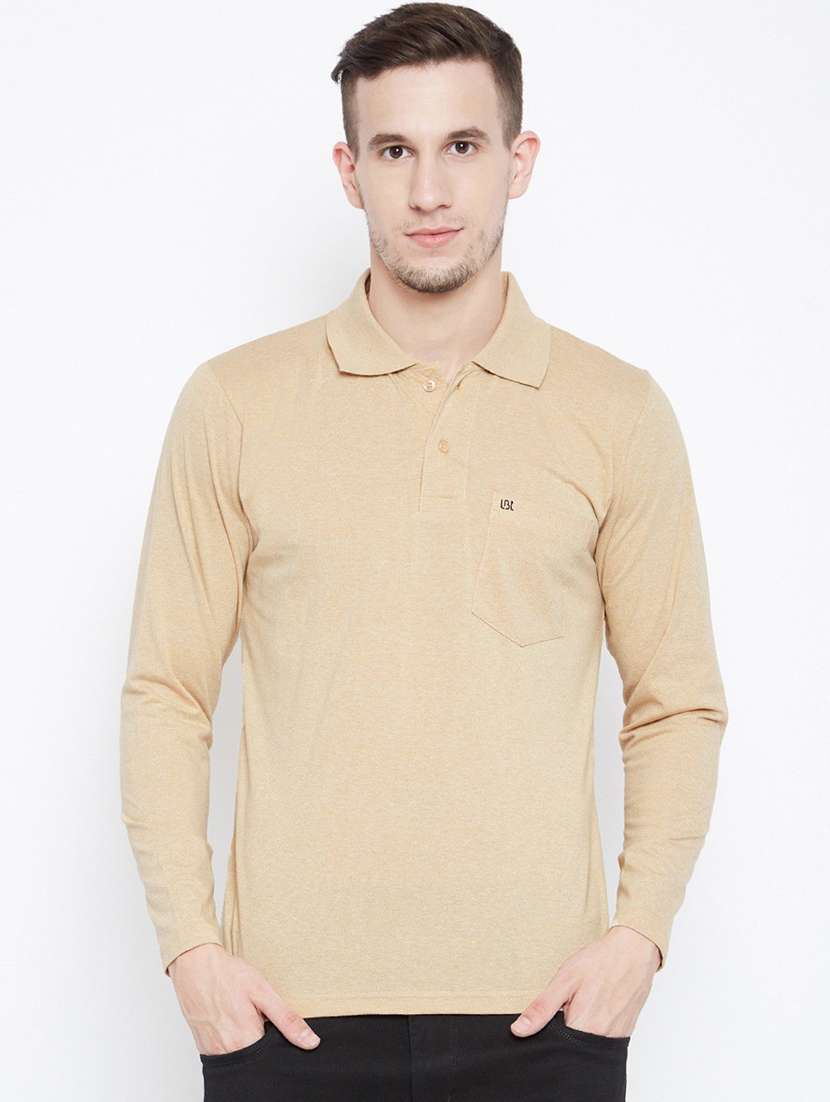 men beige regular fit polo t-shirt
