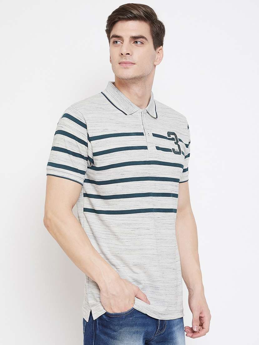 grey striped polo t-shirt - 18470278 -  Standard Image - 1