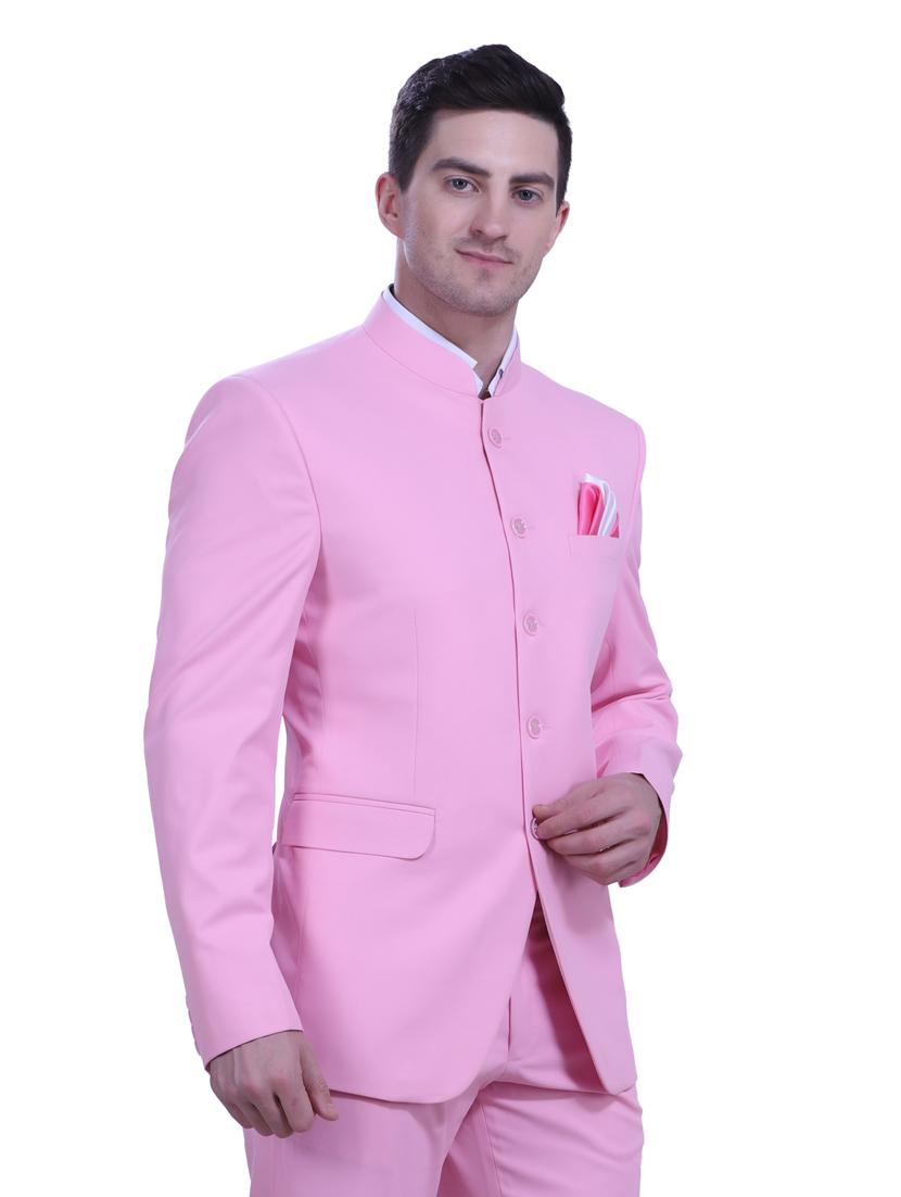 pink solid bandhgala two piece suit set - 18470378 -  Standard Image - 1