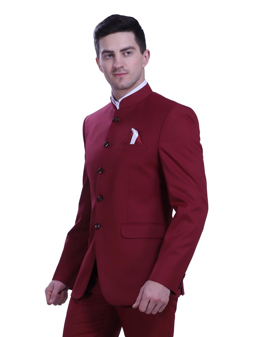 red solid bandhgala two piece suit set - 18470387 - Standard Image - 1