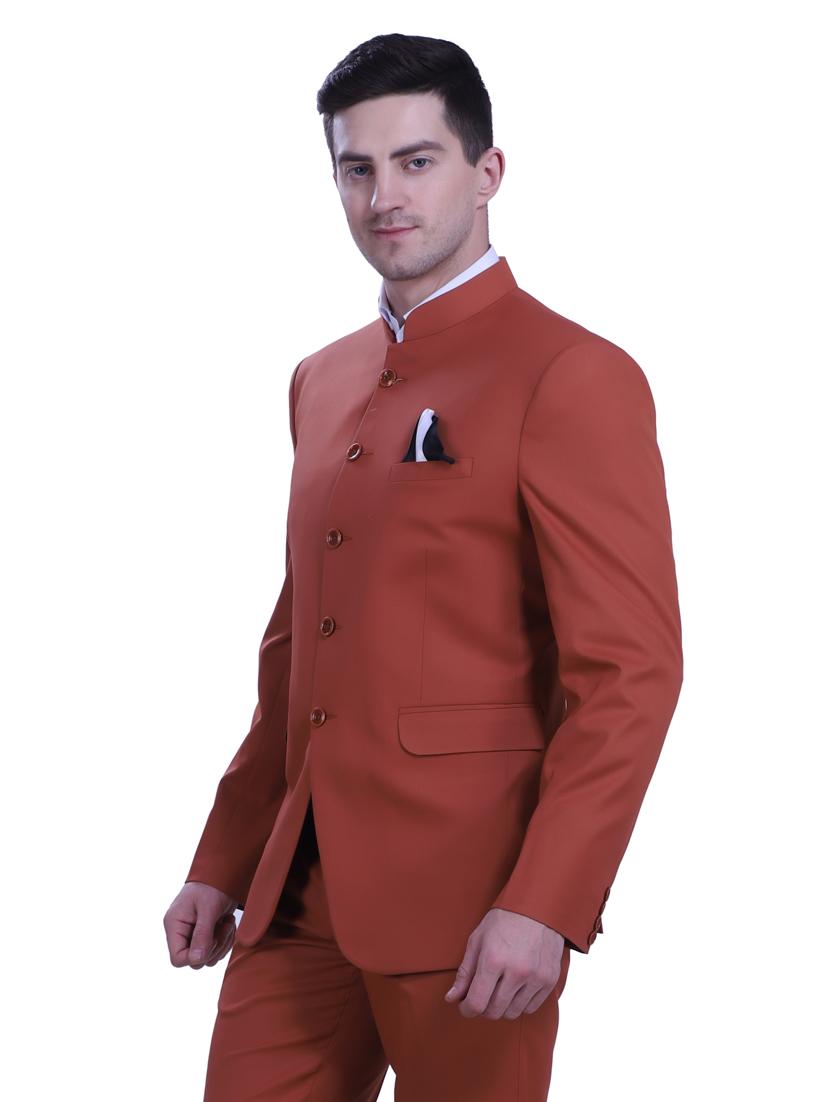 rust solid bandhgala two piece suit set - 18470388 - Standard Image - 1