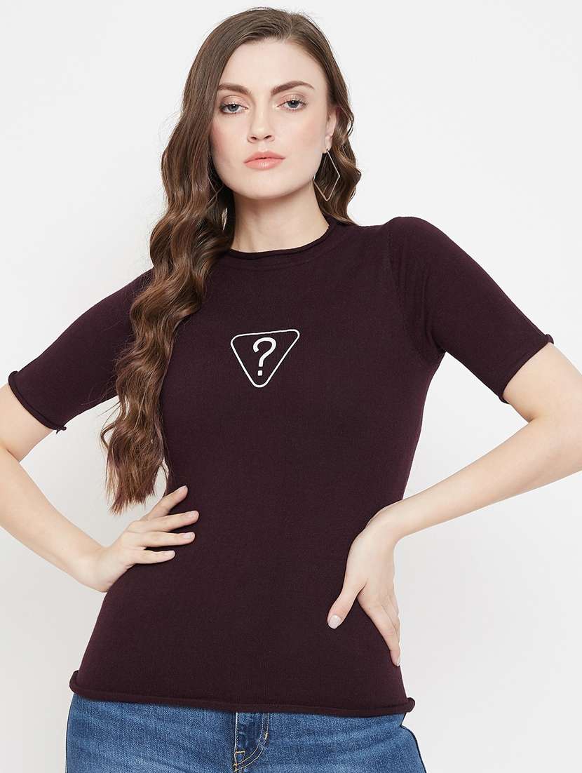 women's chest print round neck t-shirt