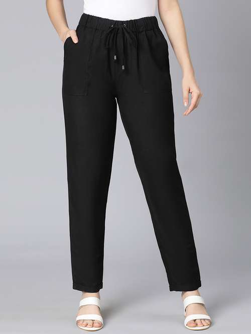 solid black flat front trouser - 18471006 -  Standard Image - 0