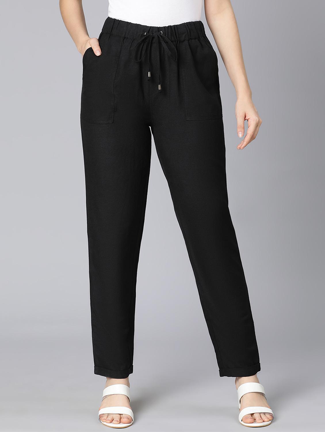 solid black flat front trouser