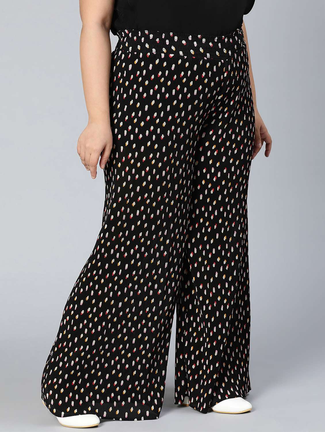 black printed plus size flat front trouser - 18471011 -  Standard Image - 1