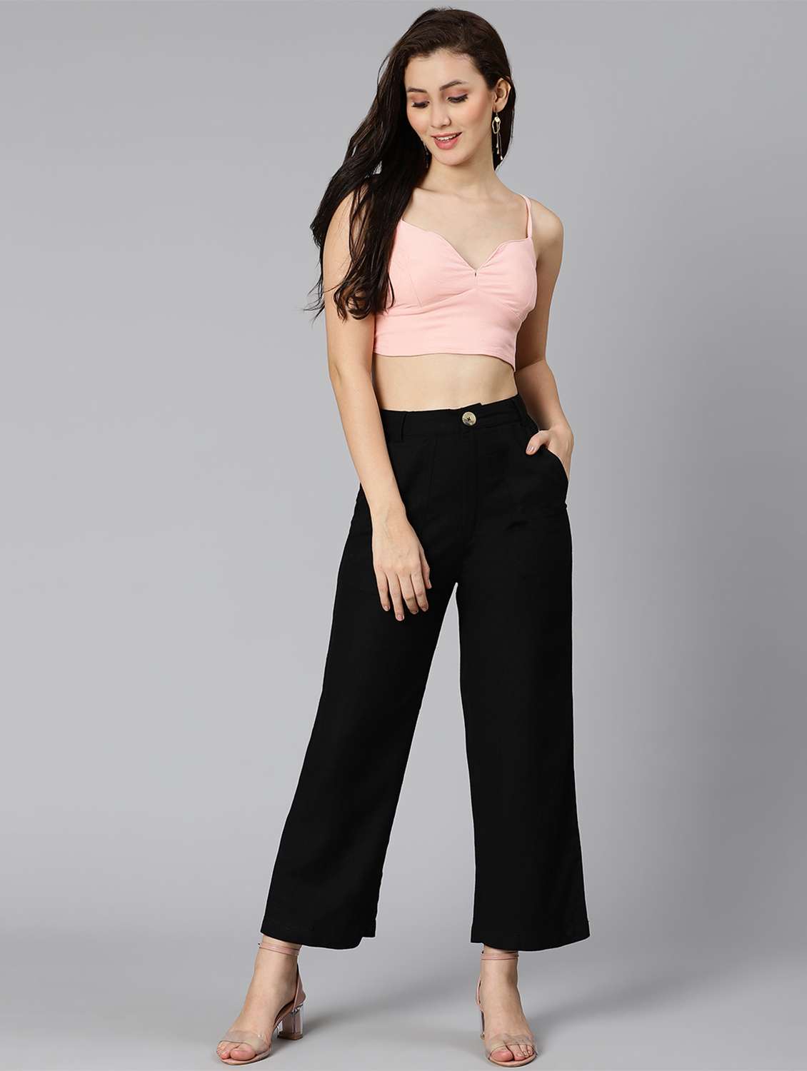 high rise solid flat front trouser - 18471012 - Standard Image - 4