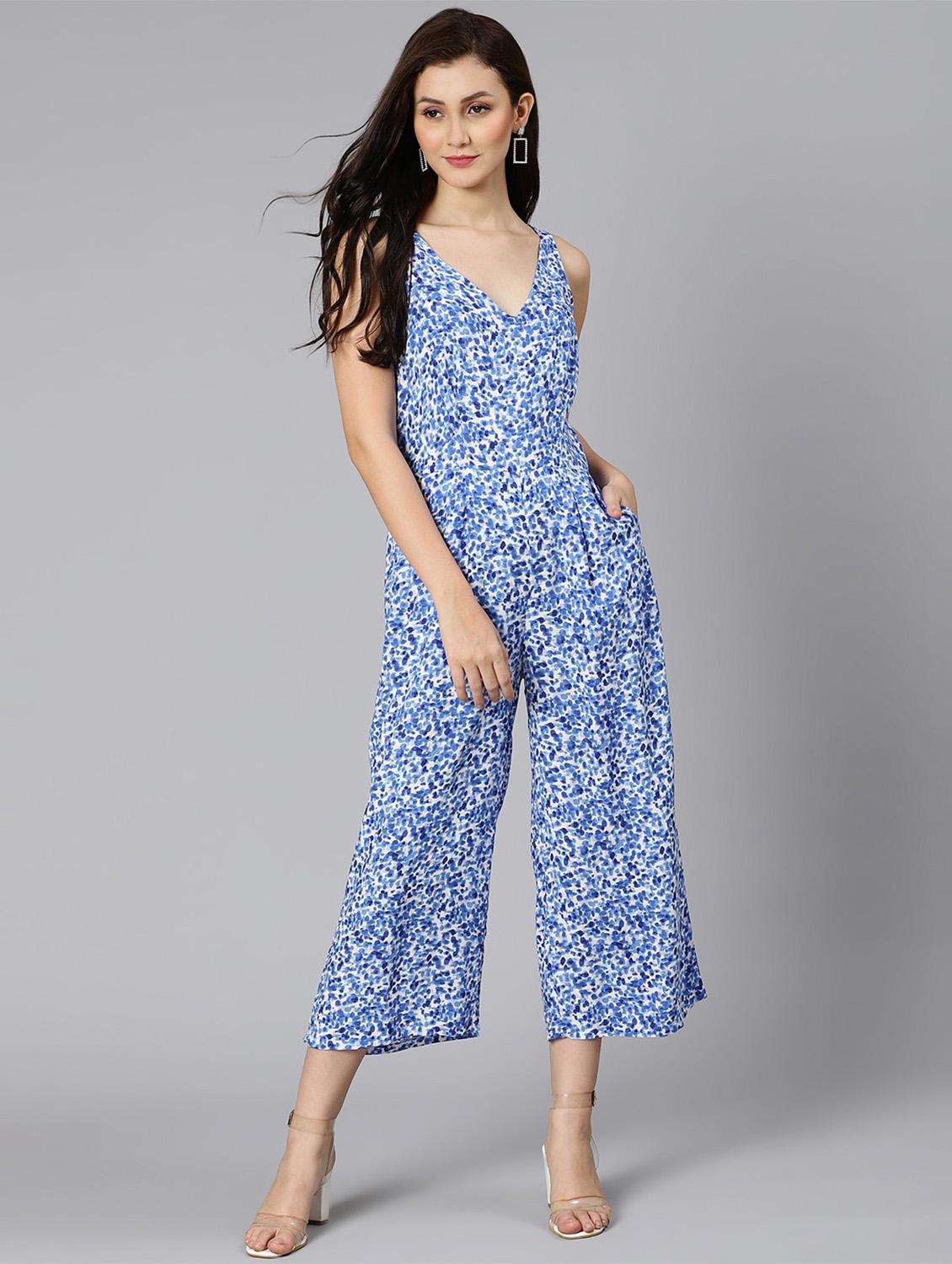blue printed full leg jumpsuit - 18471041 -  Standard Image - 1