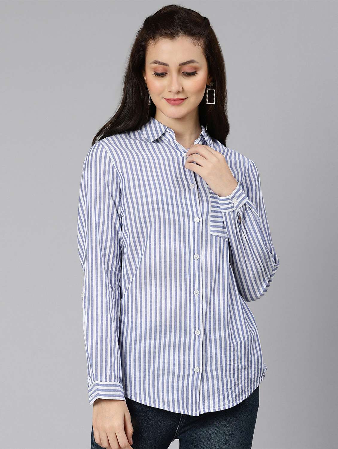 blue striped regular shirt