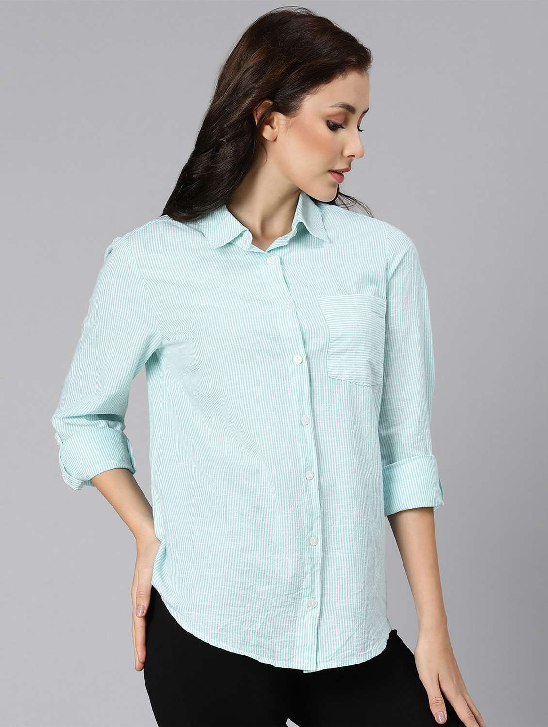 sea green striped regular shirt - 18471044 -  Standard Image - 1