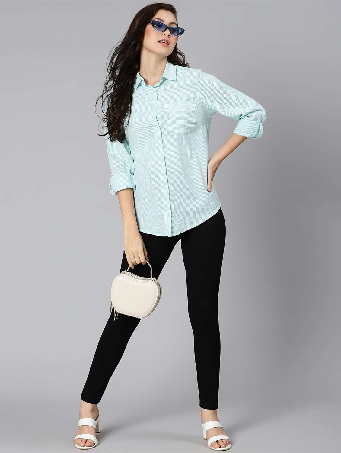 sea green striped regular shirt - 18471044 -  Standard Image - 4