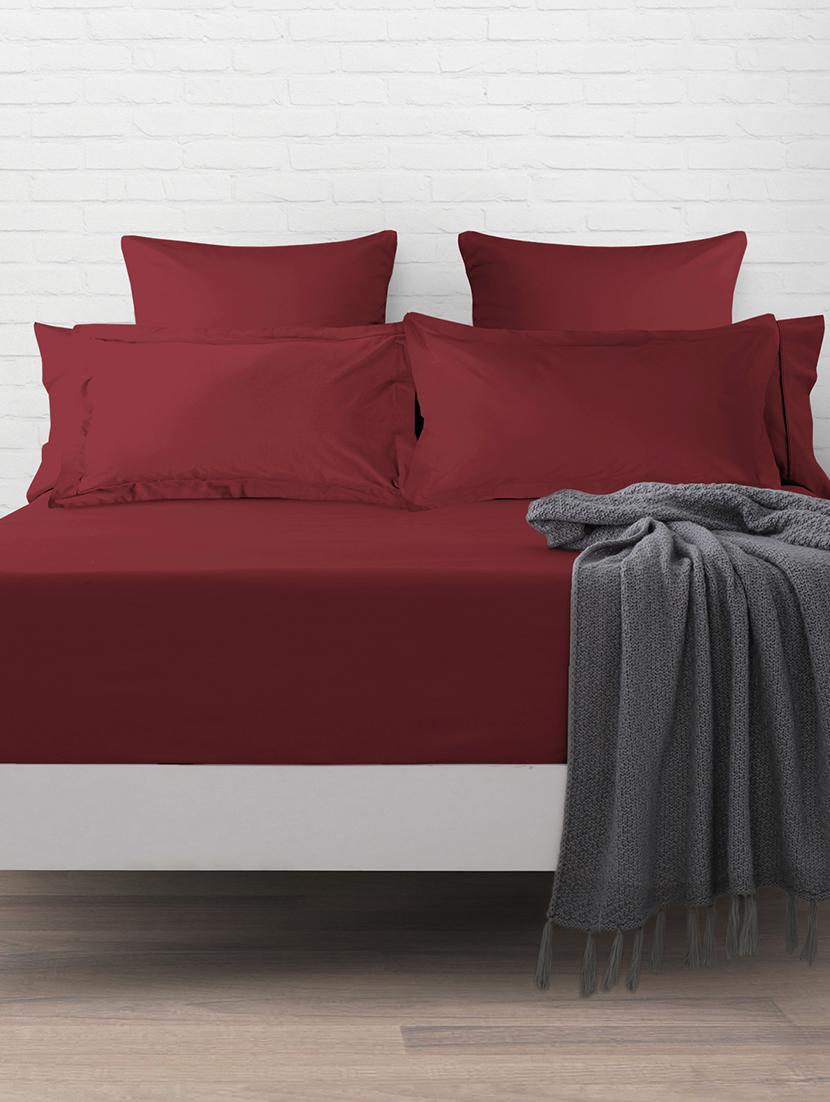 pizuna cotton 400 thread count solid long staple cotton satin single size elastic fitted sheet with 1 pillow covers (rio red) - 18471127 -  Zoom Image - 0