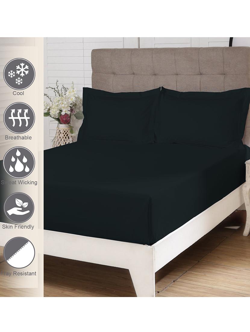 pizuna cotton 400 thread count solid long staple cotton satin king size flat sheet with 2 pillow covers black - 18471128 - Zoom Image - 0