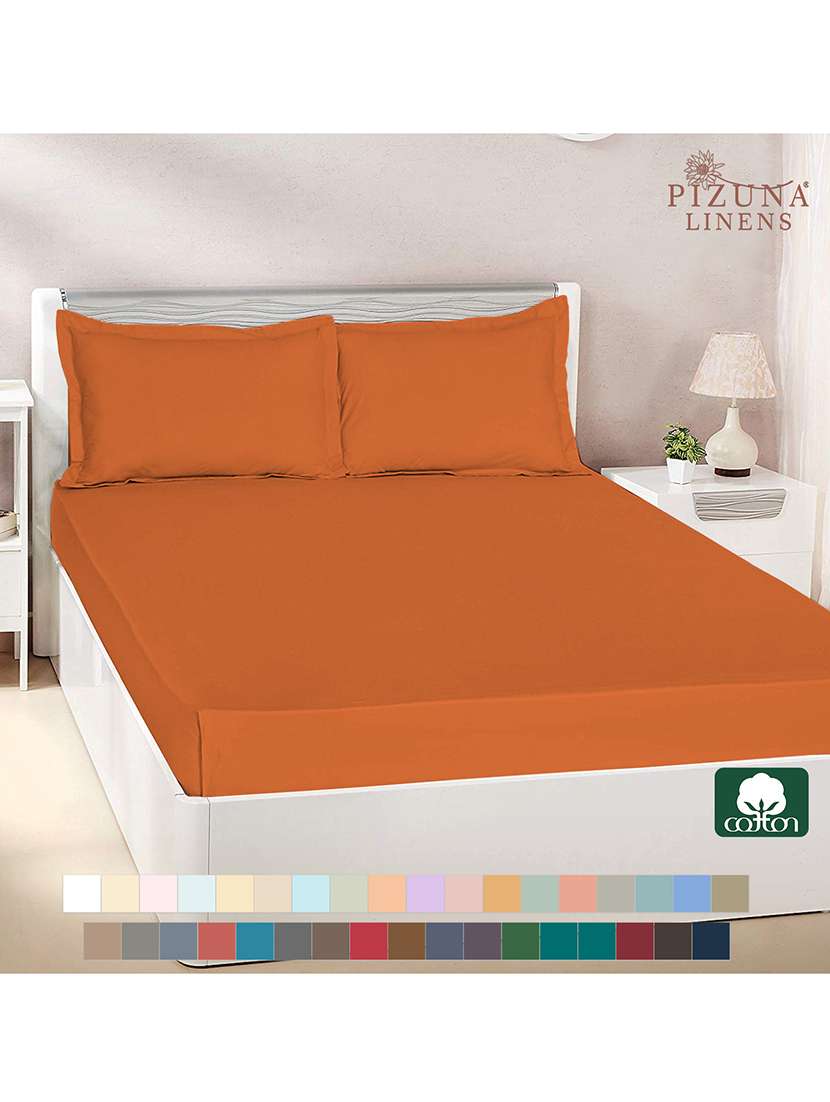 pizuna cotton 400 thread count solid long staple cotton satin double size flat sheet with 2 pillow covers burnt orange
