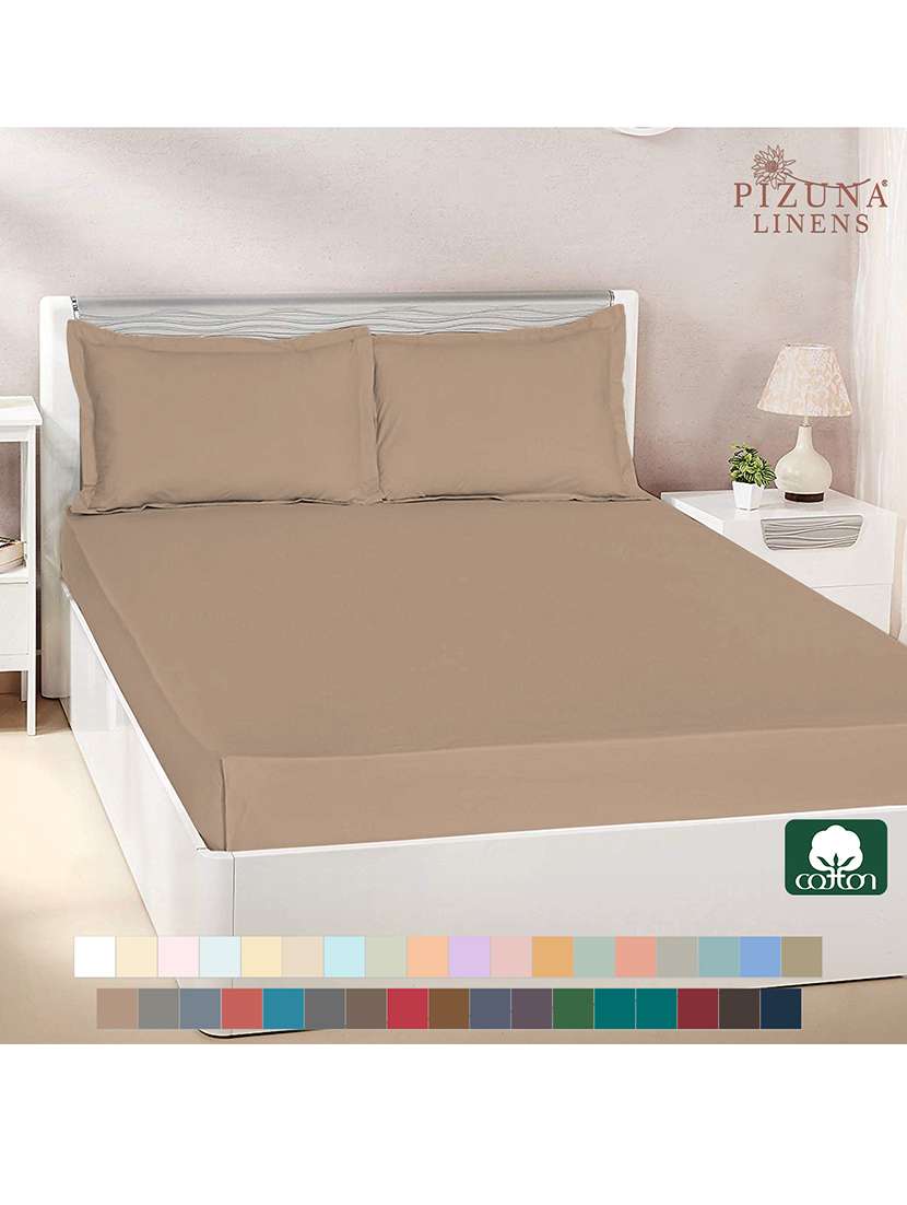 pizuna cotton 400 thread count solid long staple cotton satin double size flat sheet with 2 pillow covers ginger snap