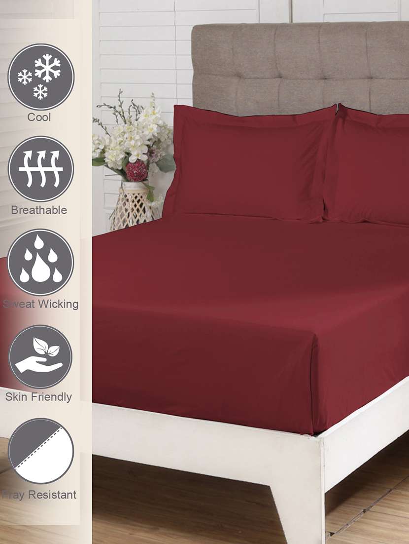 pizuna cotton 400 thread count solid long staple cotton satin king size flat sheet with 2 pillow covers rio red