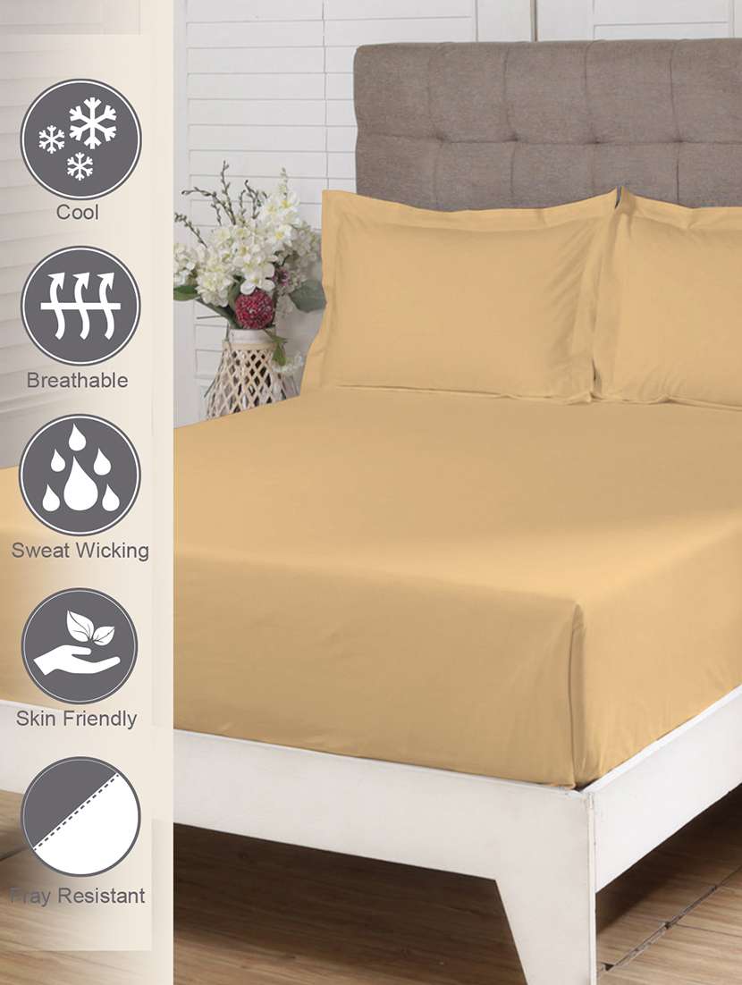 pizuna cotton 400 thread count solid long staple cotton satin king size flat sheet with 2 pillow covers tan