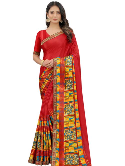 women's printed red colored saree with blouse - 18471332 -  Standard Image - 0