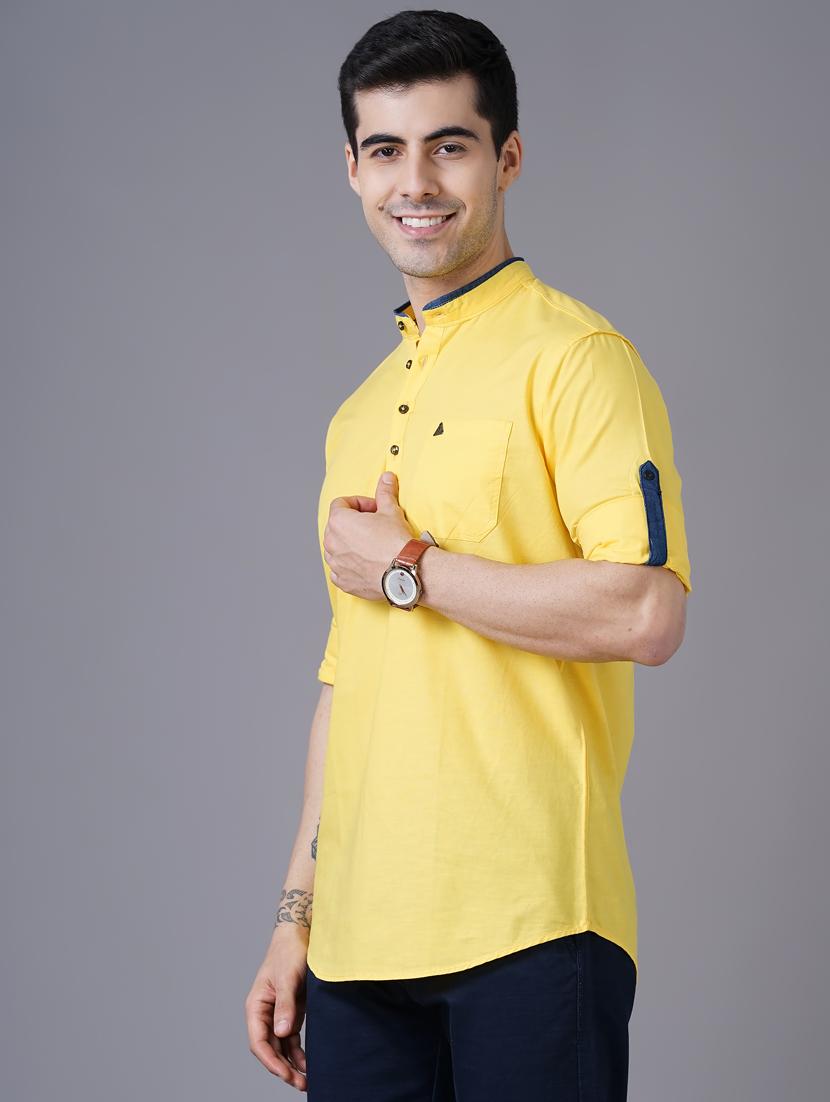 yellow solid short kurta - 18471401 - Standard Image - 1